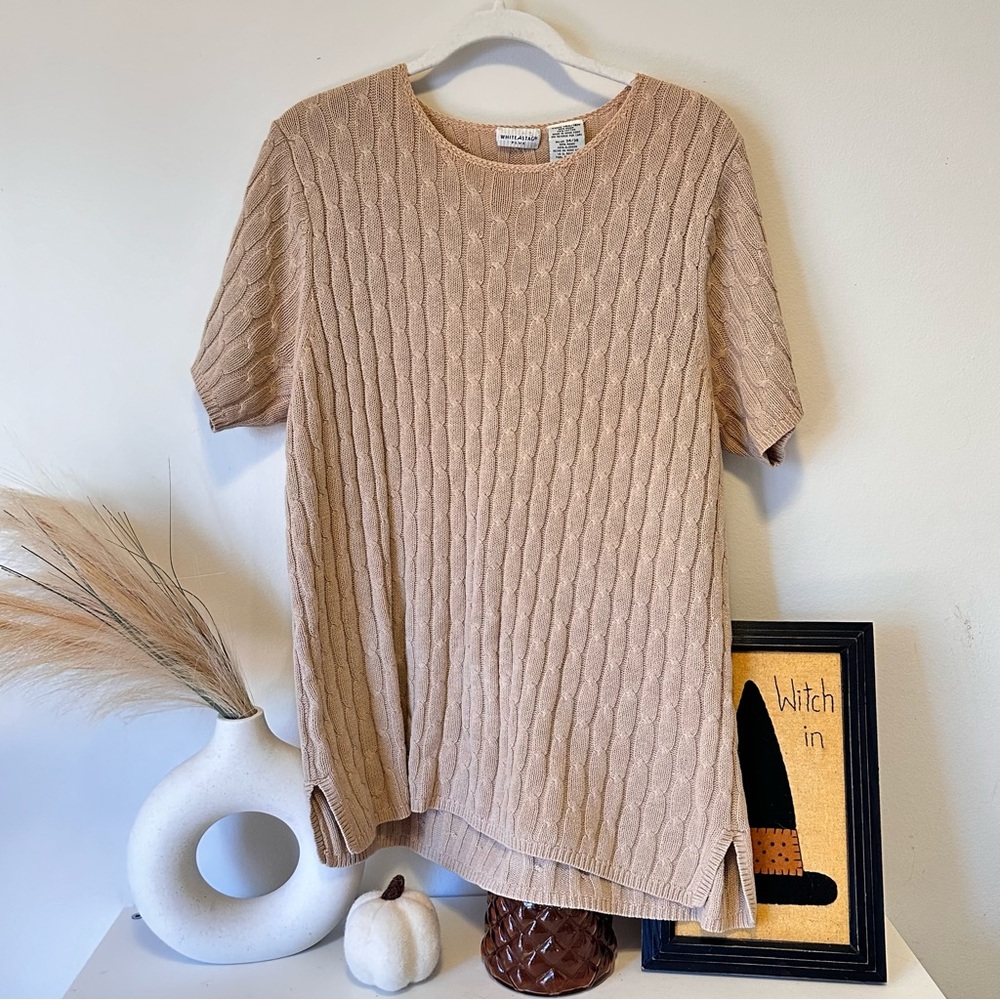 Tan Cableknit Short Sleeve Sweater